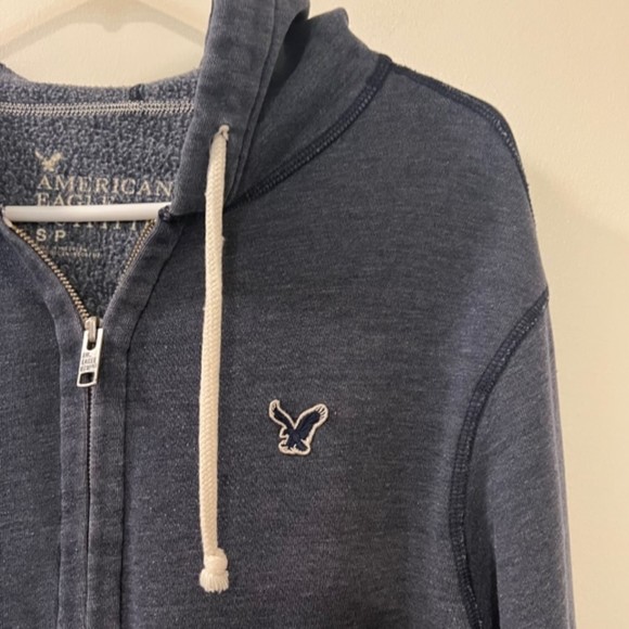 American Eagle Outfitters Blue Gray Full Zip Drawstring LS Hoodie Sweater Sz S/P - Picture 3 of 11